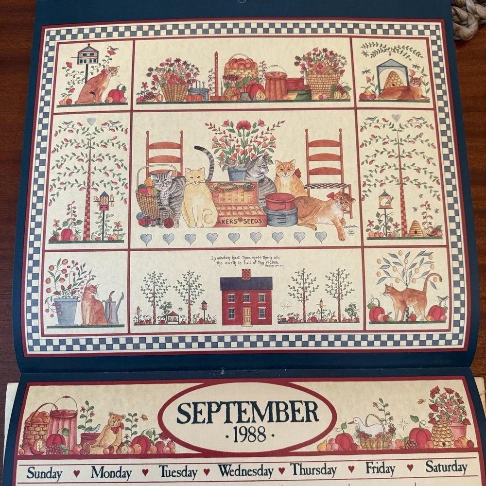 1988 Country Sampler Calendar ‎ – 12x12 – Folk Art Cottagecore Grannycore